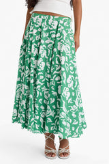 A-Line Floral Patterned Regular Waist Linen-Look Maxi Skirt
