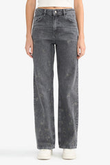 Straight Wide High Waist Long Washed Jean Trousers