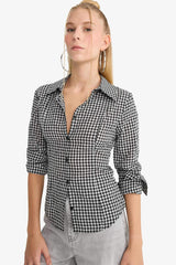 Cool Fitted Plaid Poplin Long Sleeve Shirt