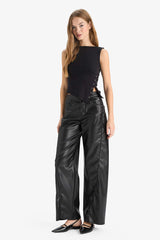 Wide Leg Zip-Up Regular Waist Standard Length Faux Leather Pants