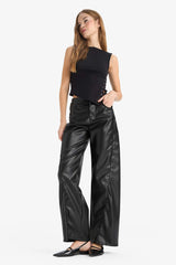 Wide Leg Zip-Up Regular Waist Standard Length Faux Leather Pants