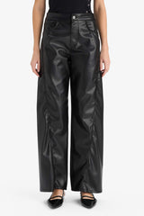 Wide Leg Zip-Up Regular Waist Standard Length Faux Leather Pants