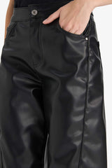 Wide Leg Zip-Up Regular Waist Standard Length Faux Leather Pants