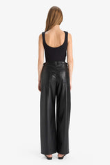 Wide Leg Zip-Up Regular Waist Standard Length Faux Leather Pants