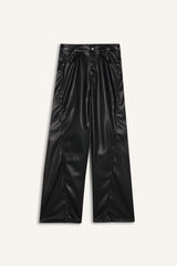 Wide Leg Zip-Up Regular Waist Standard Length Faux Leather Pants