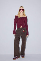 Barrel Fit Regular Waist Cherry Charm Gabardine Trousers
