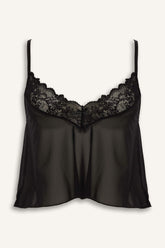 Regular Fit Lace Detail Thin Strap Tulle Top