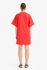 A-line Crew Neck Cotton Short-Sleeved Mini Dress