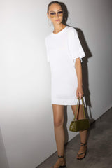 A-line Crew Neck Cotton Short-Sleeved Mini Dress