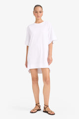 A-line Crew Neck Cotton Short-Sleeved Mini Dress