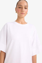 A-line Crew Neck Cotton Short-Sleeved Mini Dress