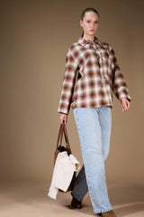 Regular Fit Checkered Flannel Front Tie Long Sleeve Tunic