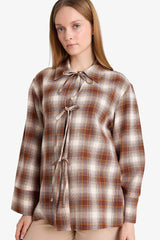 Regular Fit Checkered Flannel Front Tie Long Sleeve Tunic