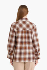 Regular Fit Checkered Flannel Front Tie Long Sleeve Tunic