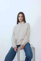 Wool Blend Crew Neck Thick Knit Sweater