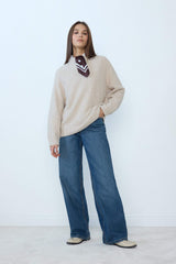 Wool Blend Crew Neck Thick Knit Sweater