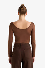 Square Neck Long Sleeve Snap Button Bodysuit