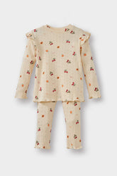 Baby Girl Pajama Set Fruit Patterned Long Sleeve Ribbed Camisole Top Long Bottom