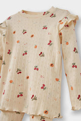 Baby Girl Pajama Set Fruit Patterned Long Sleeve Ribbed Camisole Top Long Bottom