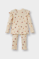 Baby Girl Pajama Set Fruit Patterned Long Sleeve Ribbed Camisole Top Long Bottom