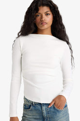 Slim Fit Narrow Cut Boat Neck Ribbed Long Sleeve T-shirt