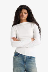 Slim Fit Narrow Cut Boat Neck Ribbed Long Sleeve T-shirt