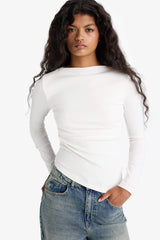 Slim Fit Narrow Cut Boat Neck Ribbed Long Sleeve T-shirt