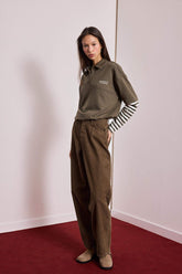 Baggy Fit Zip-Up Regular Waist Standard Length Velvet Trousers