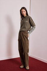 Baggy Fit Zip-Up Regular Waist Standard Length Velvet Trousers