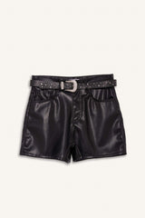 Regular Waist Crop Leg Faux Leather Shorts