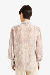 Regular Fit Bow Neck Snake Pattern Chiffon Long Sleeve Blouse