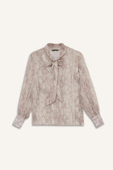 Regular Fit Bow Neck Snake Pattern Chiffon Long Sleeve Blouse