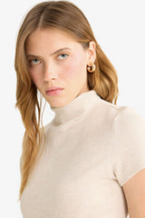 Slim Fit Slim Cut Half Turtleneck Short Sleeve T-Shirt