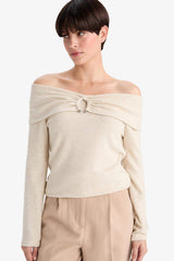 Slim Fit, Narrow Cut, Off-Shoulder Long-Sleeve T-Shirt