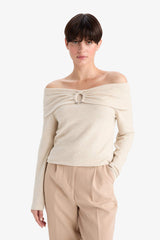 Slim Fit, Narrow Cut, Off-Shoulder Long-Sleeve T-Shirt