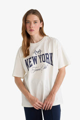 Oversize Loose Fit Crew Neck Printed Short Sleeve T-Shirt