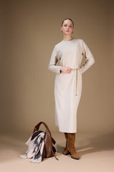 Regular Fit Crew Neck Long Sleeve Belted Maxi Dress