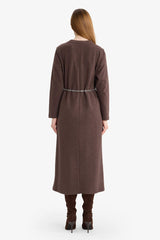 Regular Fit Crew Neck Long Sleeve Belted Maxi Dress