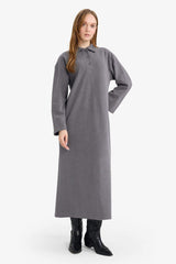 Regular Fit Polo Collar Long Sleeve Maxi Dress