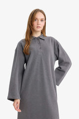 Regular Fit Polo Collar Long Sleeve Maxi Dress