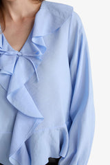 Regular Fit V-Neck Modal Ruffled Long-Sleeve Blouse