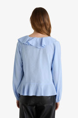 Regular Fit V-Neck Modal Ruffled Long-Sleeve Blouse