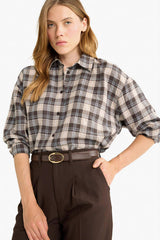Oversize Loose Fit Plaid Flannel Long-Sleeve Shirt