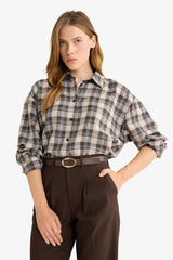 Oversize Loose Fit Plaid Flannel Long-Sleeve Shirt