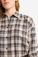 Oversize Loose Fit Plaid Flannel Long-Sleeve Shirt