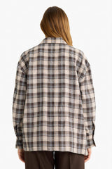 Oversize Loose Fit Plaid Flannel Long-Sleeve Shirt