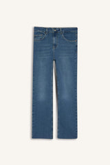 Crop Flare Fit Low Waist Ankle Length Washed Jean Trousers