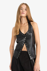 Halter Neck Faux Leather Vest