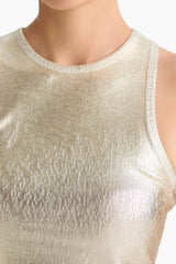 Slim Fit Narrow Cut Halter Neck Ribbed Camisole Shiny Fabric Tank Top