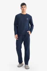 Pajama Set Regular Fit Long Sleeve Waffle Top Long Bottom